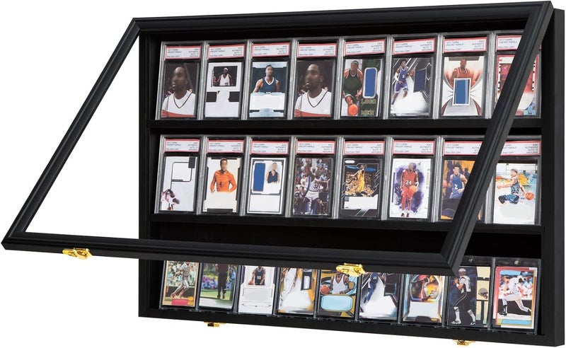 Grintus Baseball Card Display Case 24 Graded Sport Card Display Case Wall Mount with Clear View and UV Protection Acrylic Door for Baseball Football Basketball Hockey Trading Card Collection, Black - Image 1